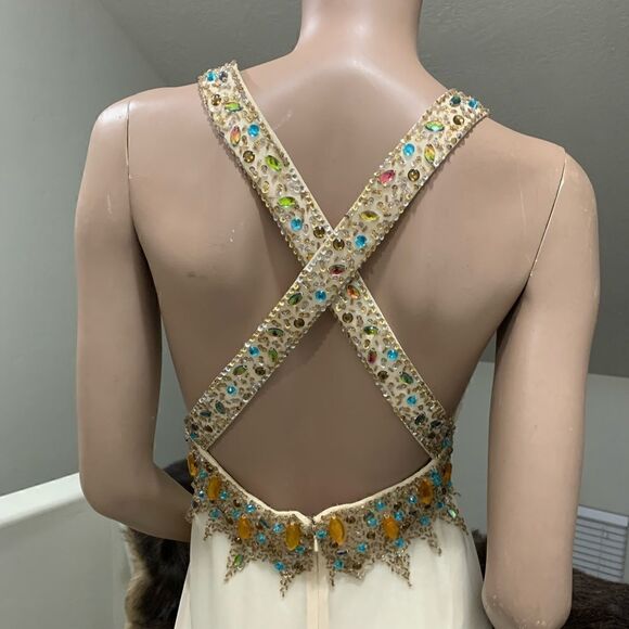 New Sexy V-Neck & Cross Back Beaded Halter Evening Dress - Picture 13 of 16
